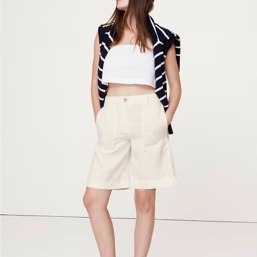 Banana Republic Cream Linen High Rise Bermuda Shorts